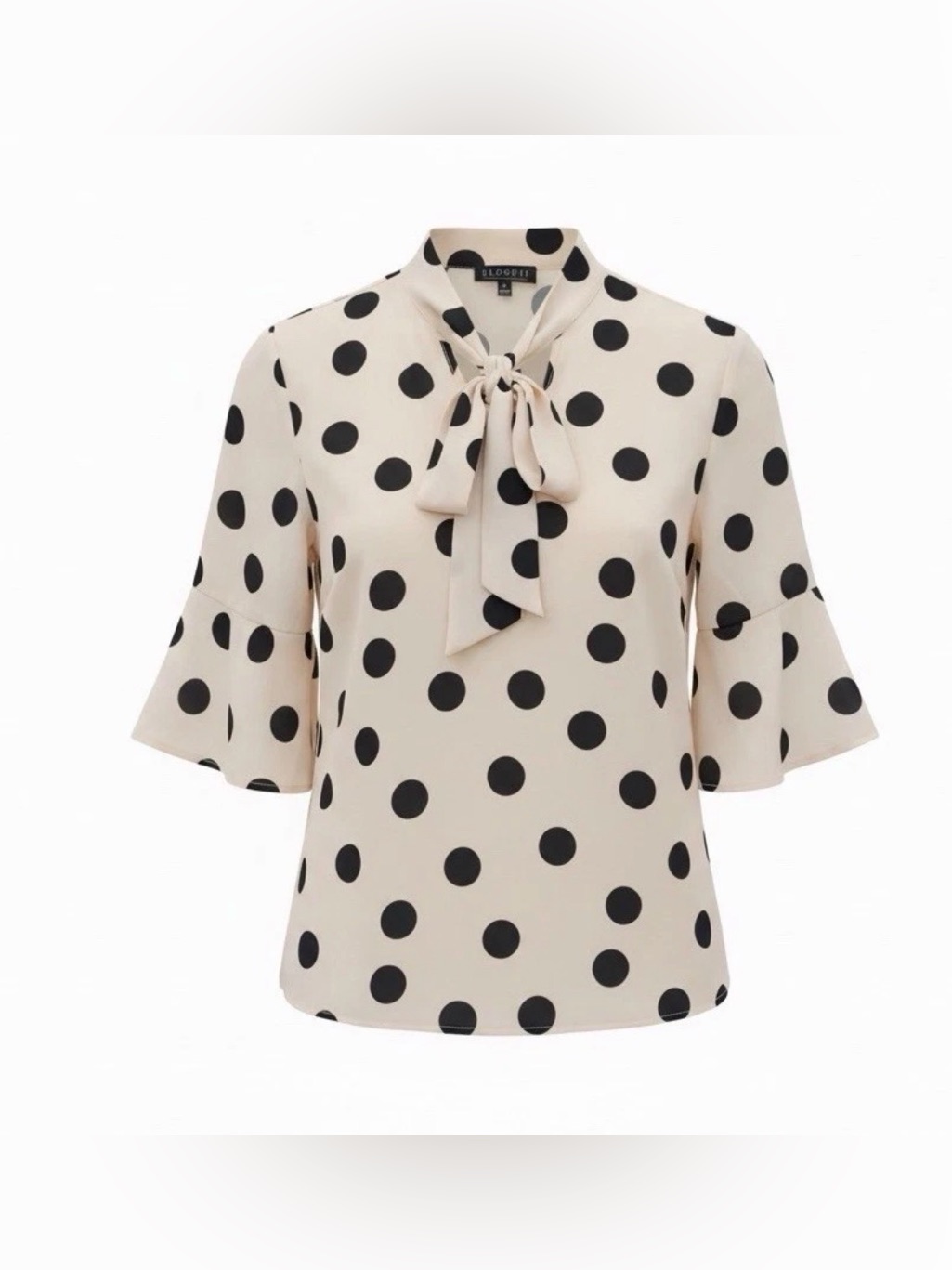 Eloquii Bow Blouse Flutter Sleeve Polka Dot Bone Cream Black Retro Work 28 Nwts